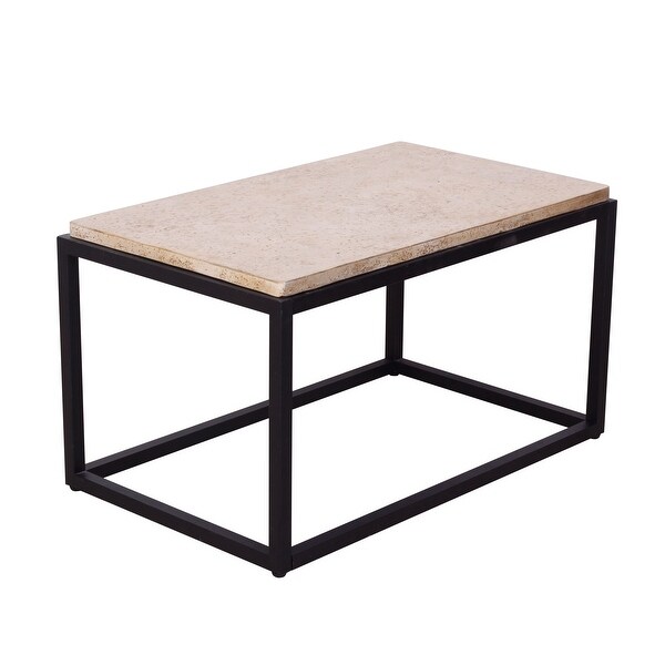 Travertine StoneLook Concrete Rectangle Frame Coffee Table with Steel Base