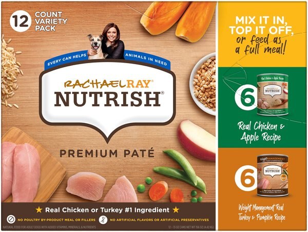 Rachael Ray Nutrish Premium Pate Poultry Variety Pack Wet Dog Food， 13-oz can， case of 12