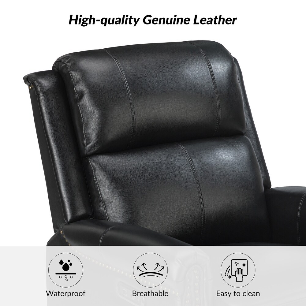 Renato Traditional Genuine Leather Nailhead Power Swivel Recliner Chair with Metal Base Set of 2 by HULALA HOME