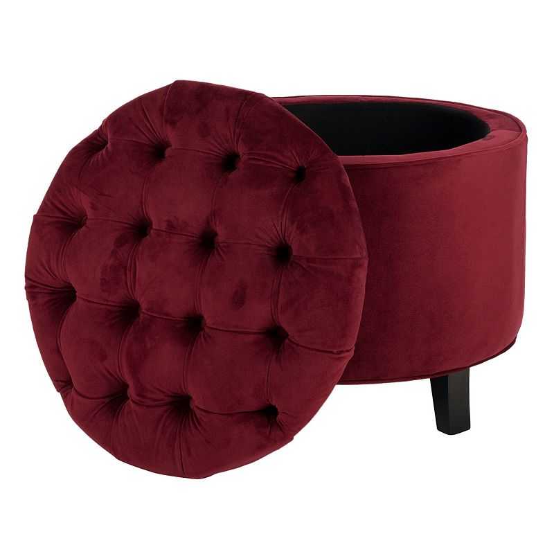 Safavieh Amelia Tufted Red Velvet Storage Ottoman