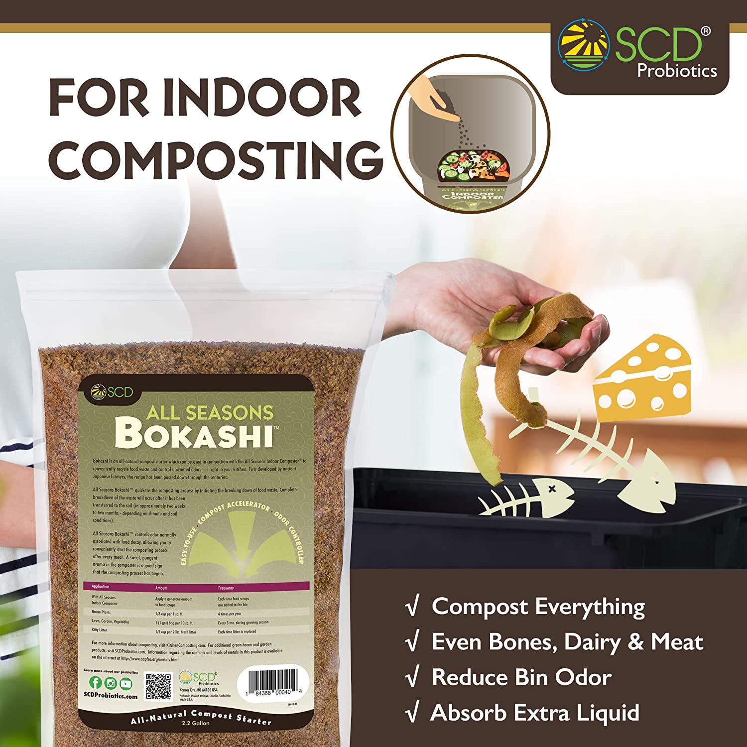 All Seasons Bokashi Compost Starter - Dry Bokashi Bran for Kitchen Compost Bin by SCD Probiotics - 2.2 Gallons, 5 Lbs.