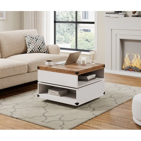 Square Coffee Table with Rotating Tabletop， Accent Center Table