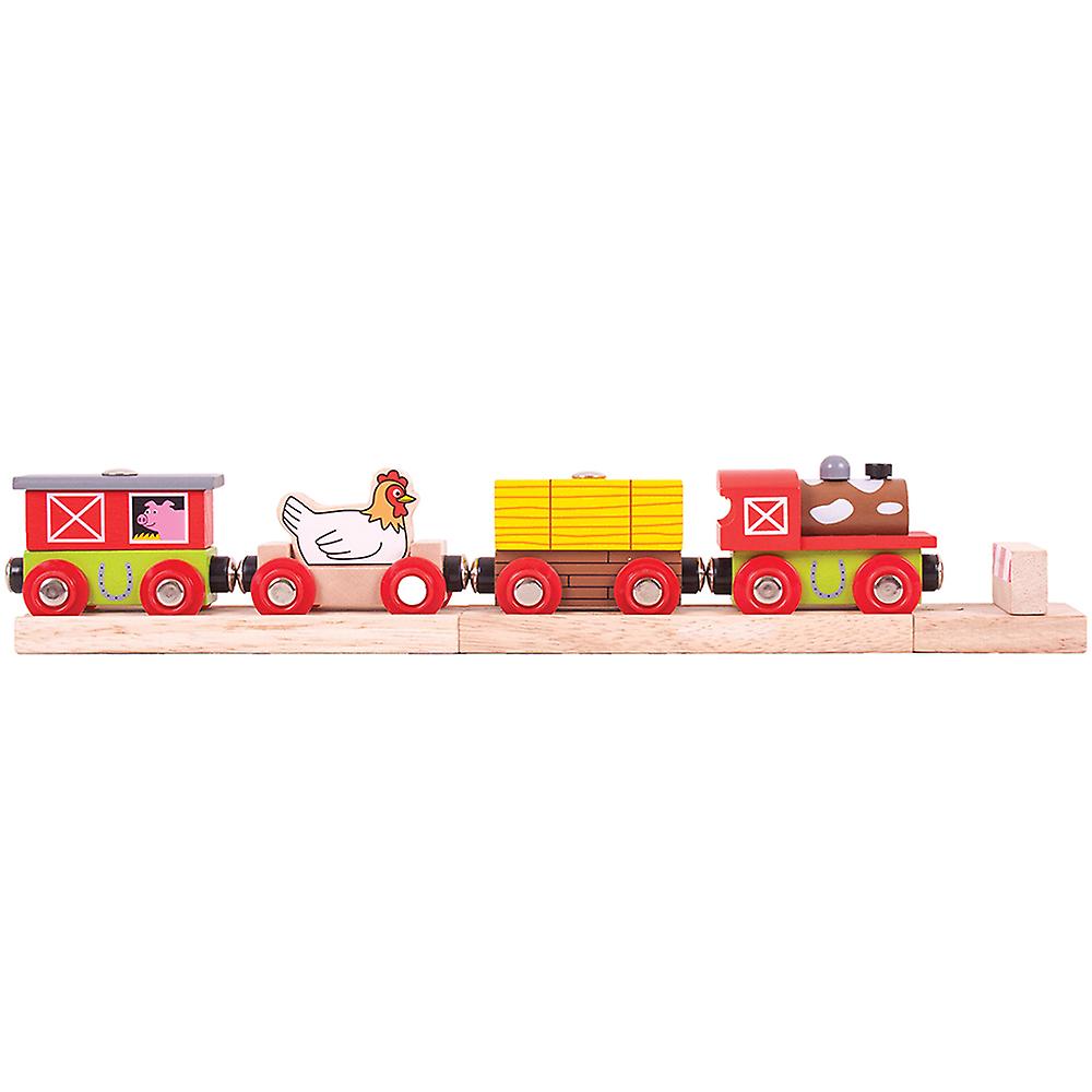 Bigjigs Rail Wooden Farmyard Train Railway Locomotive Engine Carriage Track