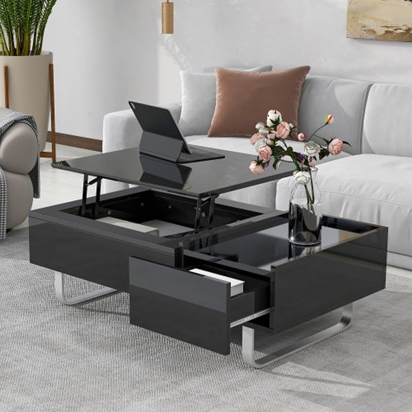 Contemporary Lift-Top Coffee Table with High-Gloss Surface