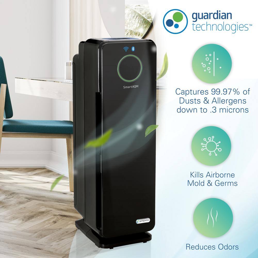 GermGuardian 22 in Smart Elite 4in1 Air Purifier with True HEPA filter and Wifi for Medium Rooms up to 148 Sq Ft Black