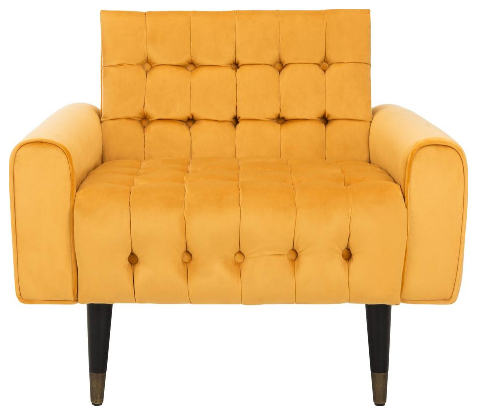 Amaris Tufted Accent Chair  Marigold/Black/Brass   Midcentury   Armchairs And Accent Chairs   by BisonOffice  Houzz