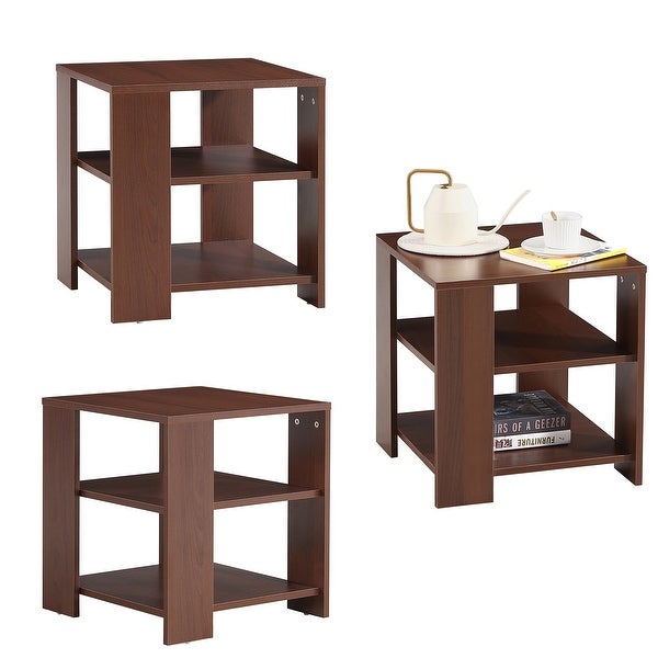 3-Tier End Table w/ Storage Shelf， Wood Side Table， Small Coffee Table - 17.7“