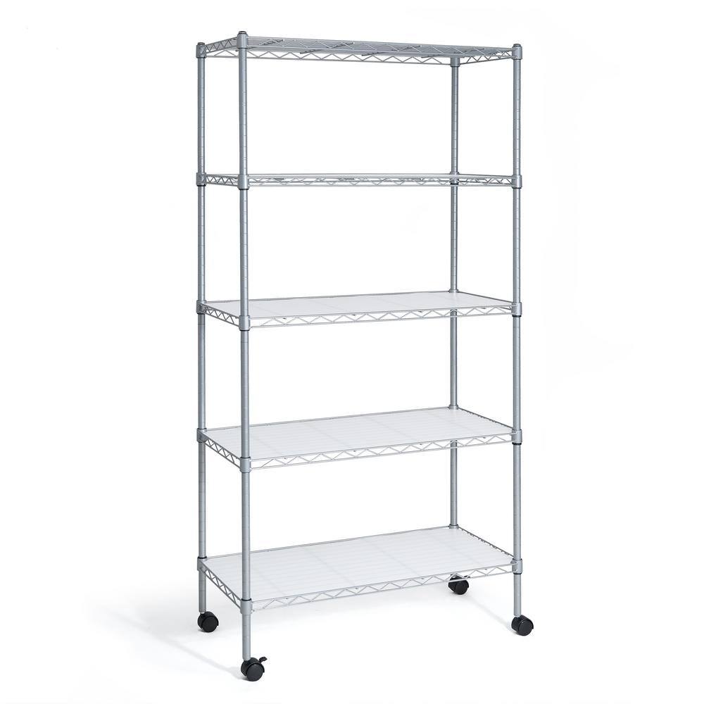 CAPHAUS Grey 5-Tier Adjustable Height Welded Garage Storage Shelving Unit with LinerWheels (30 in. W x 61 in. H x 14 in. D) RWW-CH30145WL-SV