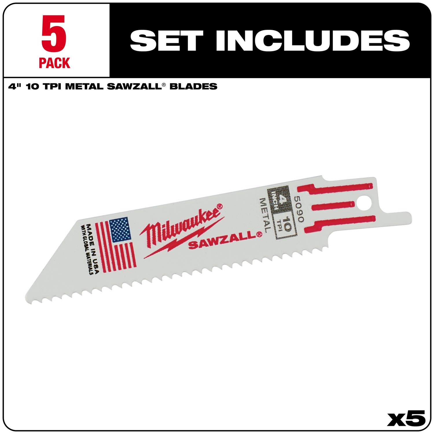 MW SAWZALL 4 in. Bi-Metal Double Duty Upgrade Reciprocating Saw Blade 10 TPI 5 pk