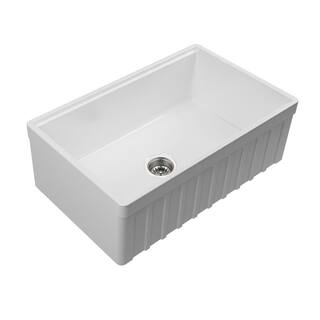 Empire Industries Yorkshire Farmhouse Fireclay 33 in. Single Bowl Kitchen Sink with Cutting-Board Grid and Strainer in White YO33S