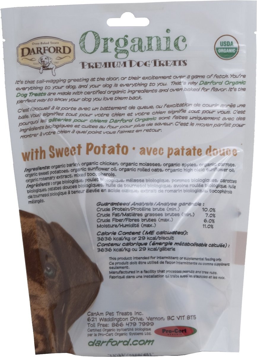 Darford Organic Premium Sweet Potato Dog Treats， 12-oz bag