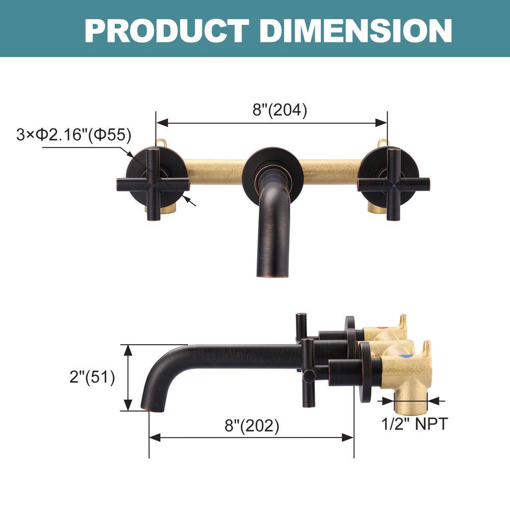 IVIGA Modern Double Handle Wall Mounted Bathroom Faucet in Oil Rubbed Bronze VBB02RB