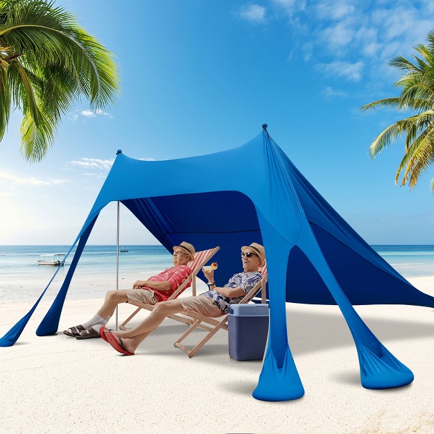 Costway 10 X 10 Ft Beach Sunshade Canopy Upf50 With Carry Bag amp 8 Sandbags amp 3 Shovels