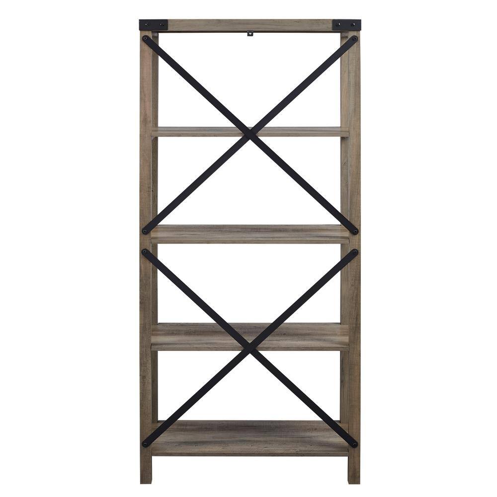 Walker Edison Furniture Company 64 in. Gray Wash Wood 4-shelf Etagere Bookcase with Open Back HDS64MXGW