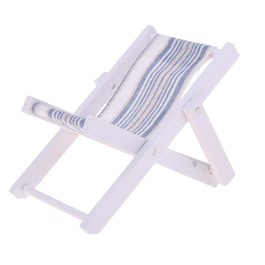 1:6 Dollhouse Mini Foldable Wooden Beach Chair Chaise Longue Outdoor Furniture Accessories (Irregular Stripe)