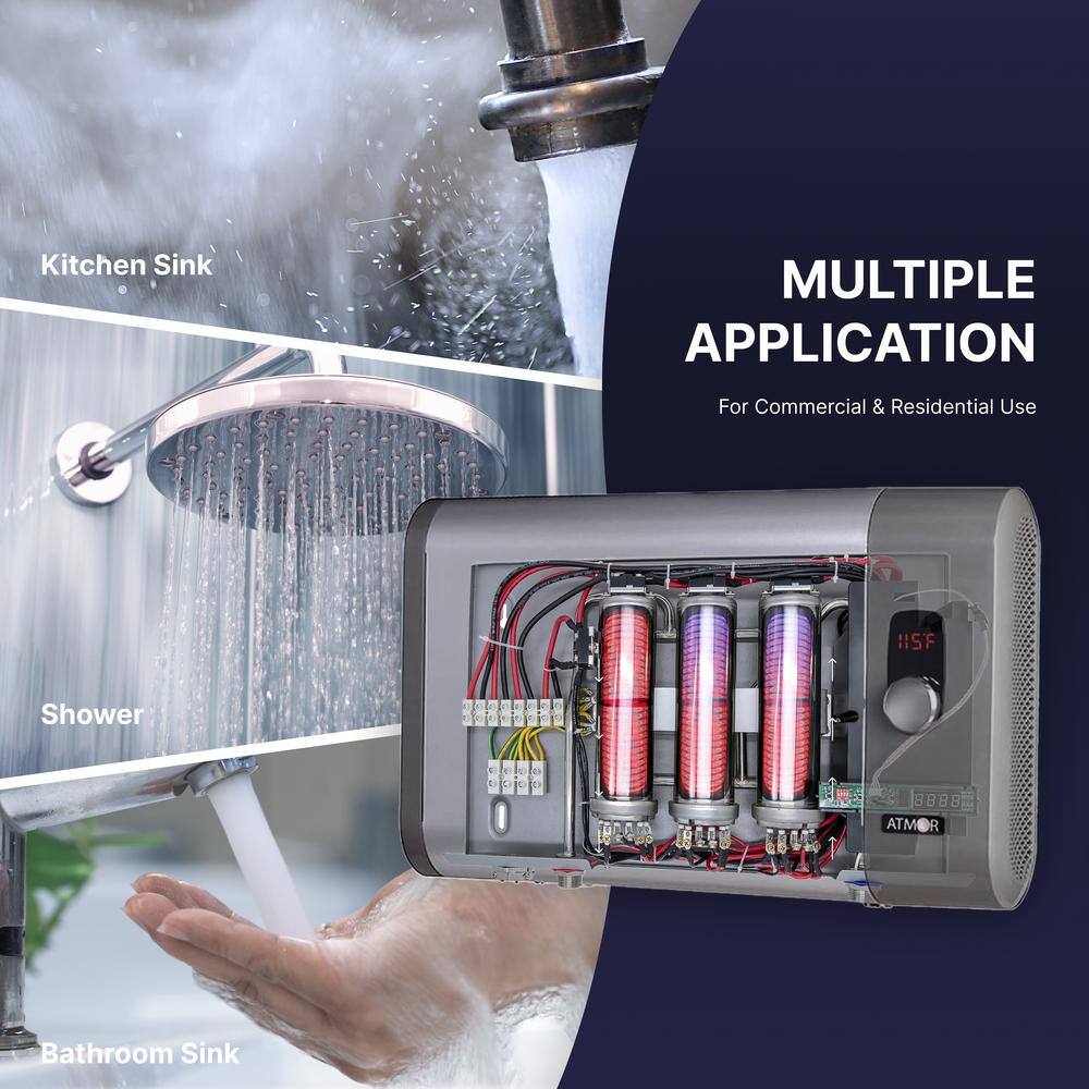 ATMOR 36kW 7.03 GPM Electric Tankless Water Heater Ideal for 4 Bedroom Home up to 8 Simultaneous Applications AT-36WH-HD