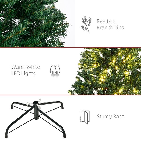 HOMCOM 6' Tall Prelit Christmas Tree Douglas Fir Artificial Christmas Tree with Realistic Branches，250 Warm White LED Lights