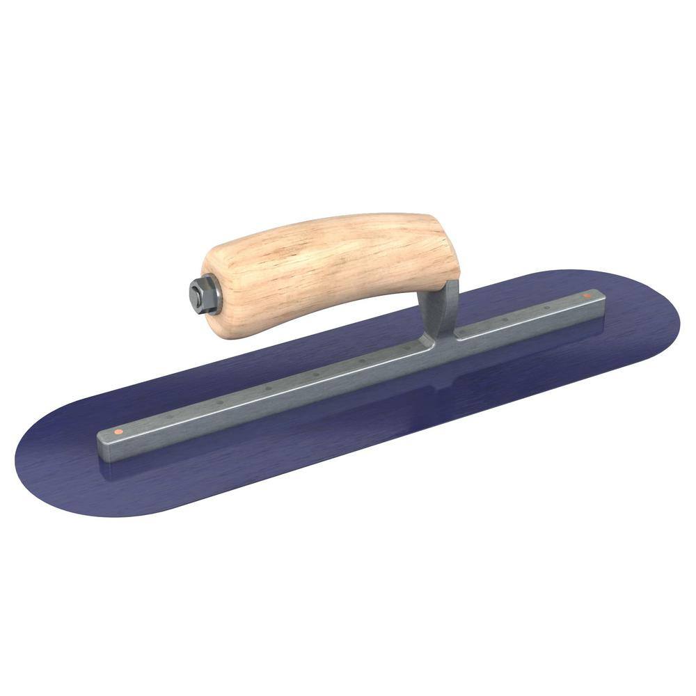 Bon Tool 16 in. x 4 in. Blue Steel Round End Finishing Trowel with Wood Handle and Long Shank 66-152