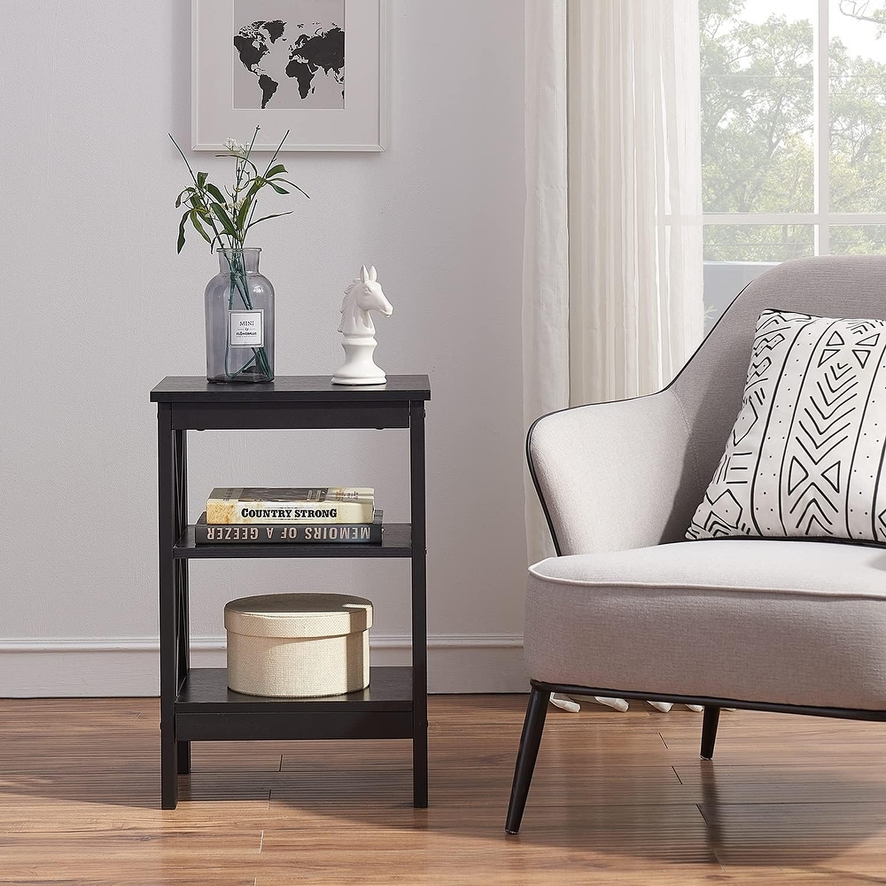 Modern End Table with 3 Tier Open Storage Shelves