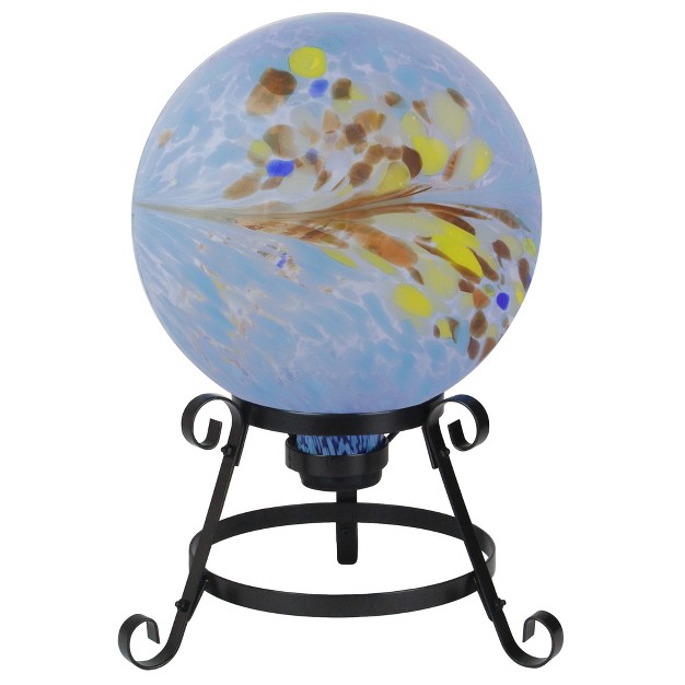 Blue Hand Painted Feather Design Outdoor Garden Gazing Ball