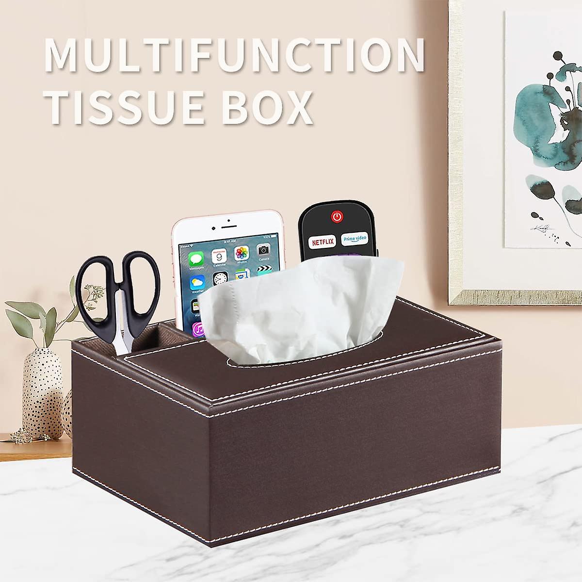 Tissue Box Cover Holder， Pu Leather Multifunctional Nightstand Organizer For Bathroom/ Bedroom/ Living Room， Rectangular Nakpkin Pumping Dryer Sheet D