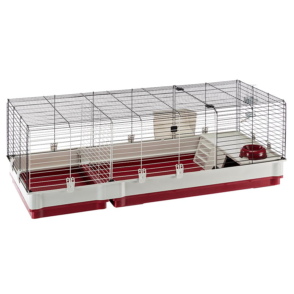 Ferplast Krolik XL Rabbit Cage 140 (Includes Wire Hutch) | 55.9L x 23.62W x 19.7H inches | Burgundy and Cream