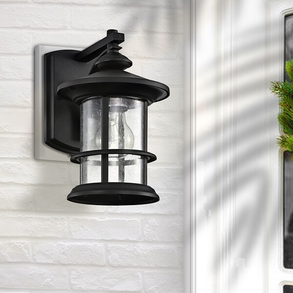 10'' H Matte Black Seeded Glass Outdoor Armed Sconce Shopping - The Best Deals on Outdoor Wall Lanterns | 38635999