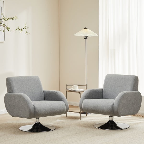 Modern Linen Swivel Accent Lounge Chair with Round Metal Base