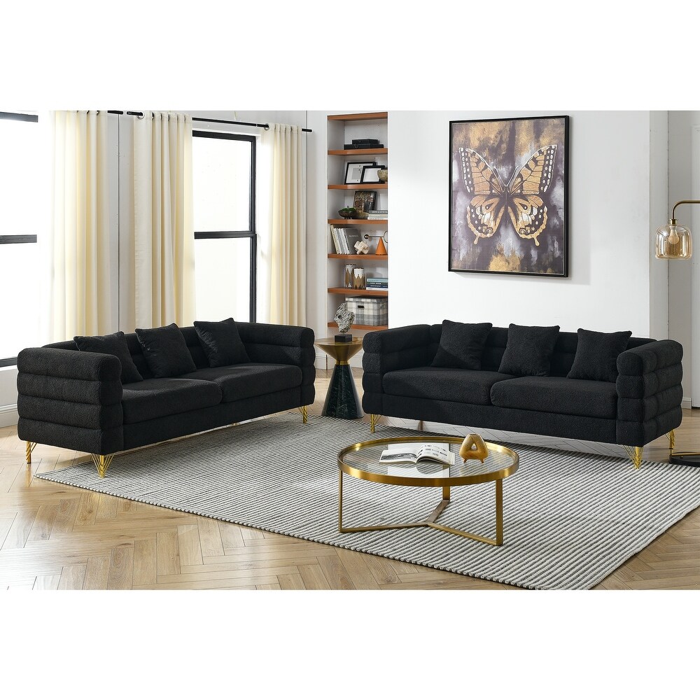 Teddy Boucle Sectional Sofa Set Gourd shape Deep Seat Lounge Loveseat  Living Room Recliner Loveseat with 3 Pillows