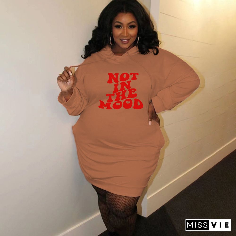 Plus Size Letter Print Hooded Sweatshirt Dresses