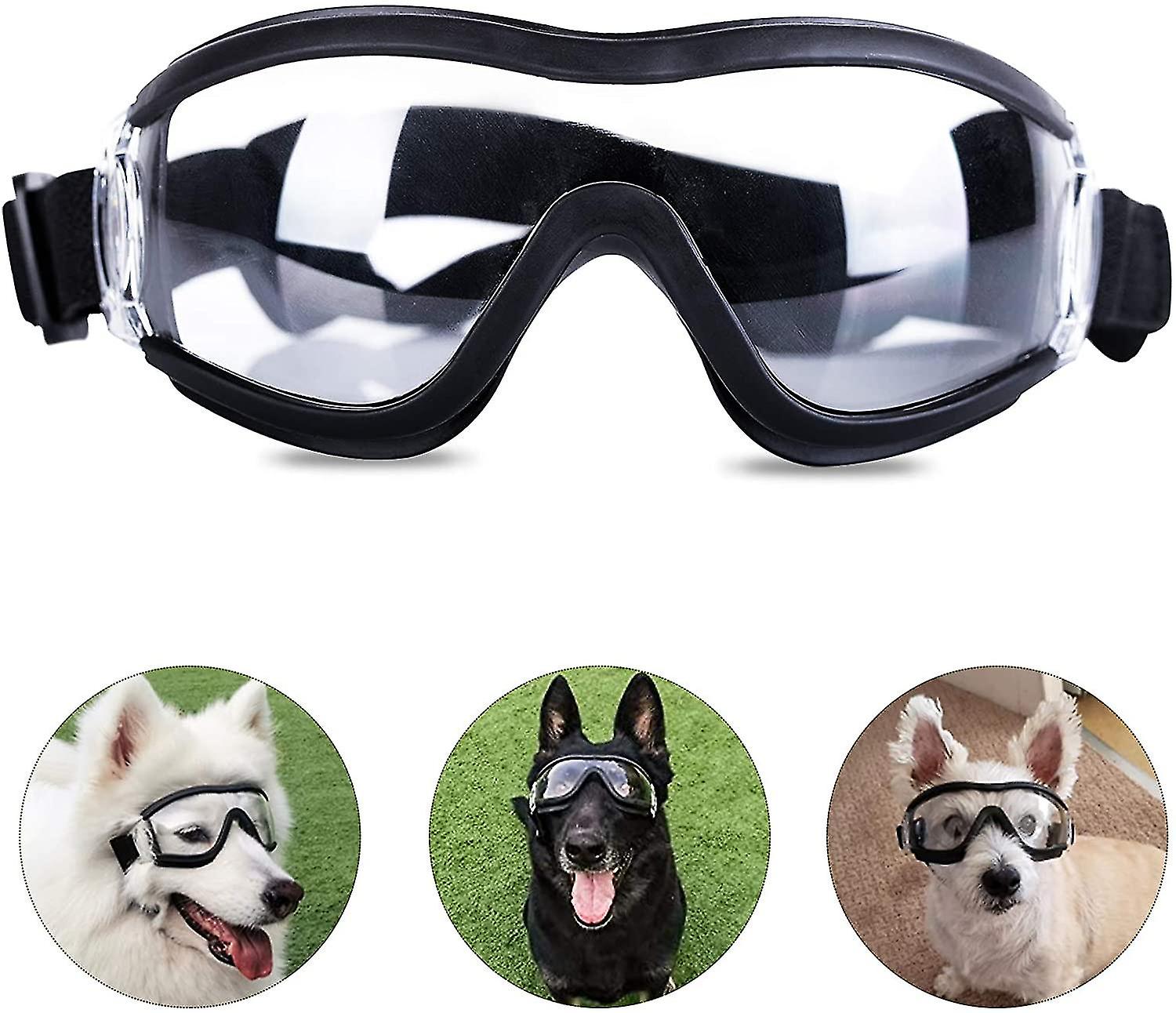 Dog Goggles For Medium Large Breed Dog Eye Protection Sunglasses Windproof Uv-proof Goggles For Outdoor， Clear Lens  Adjustable Head Straps