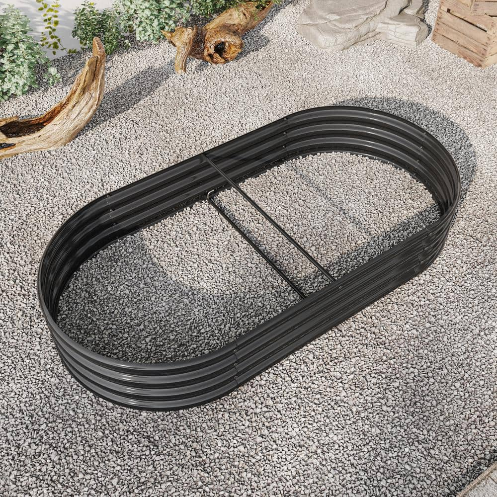 Runesay 70.86 in. L x 35.43 in. W x 11.42 in. H Metal Raised Garden Bed Oval Raised Planter Bed Vegetables Flowers in Black R-AAAISSEBA4