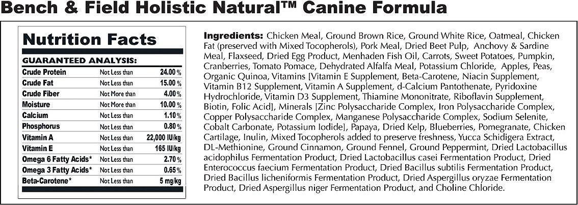 Bench and Field Holistic Natural Formula Dry Dog Food