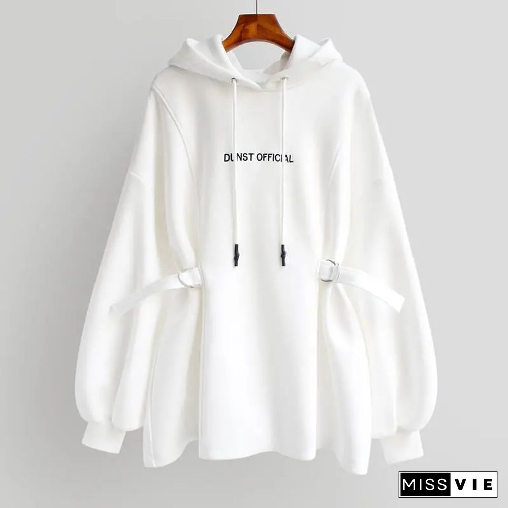 Chic Belt Design Letter Print Pure Color Hoodie