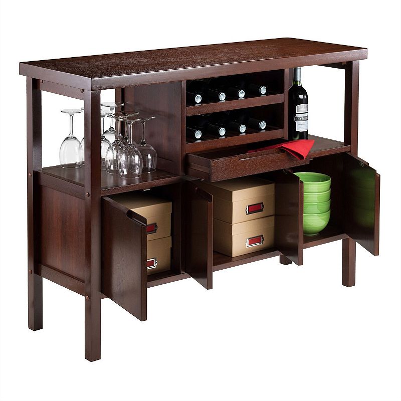 Sideboard Buffet Table Wine Rack In Brown Wood Finish