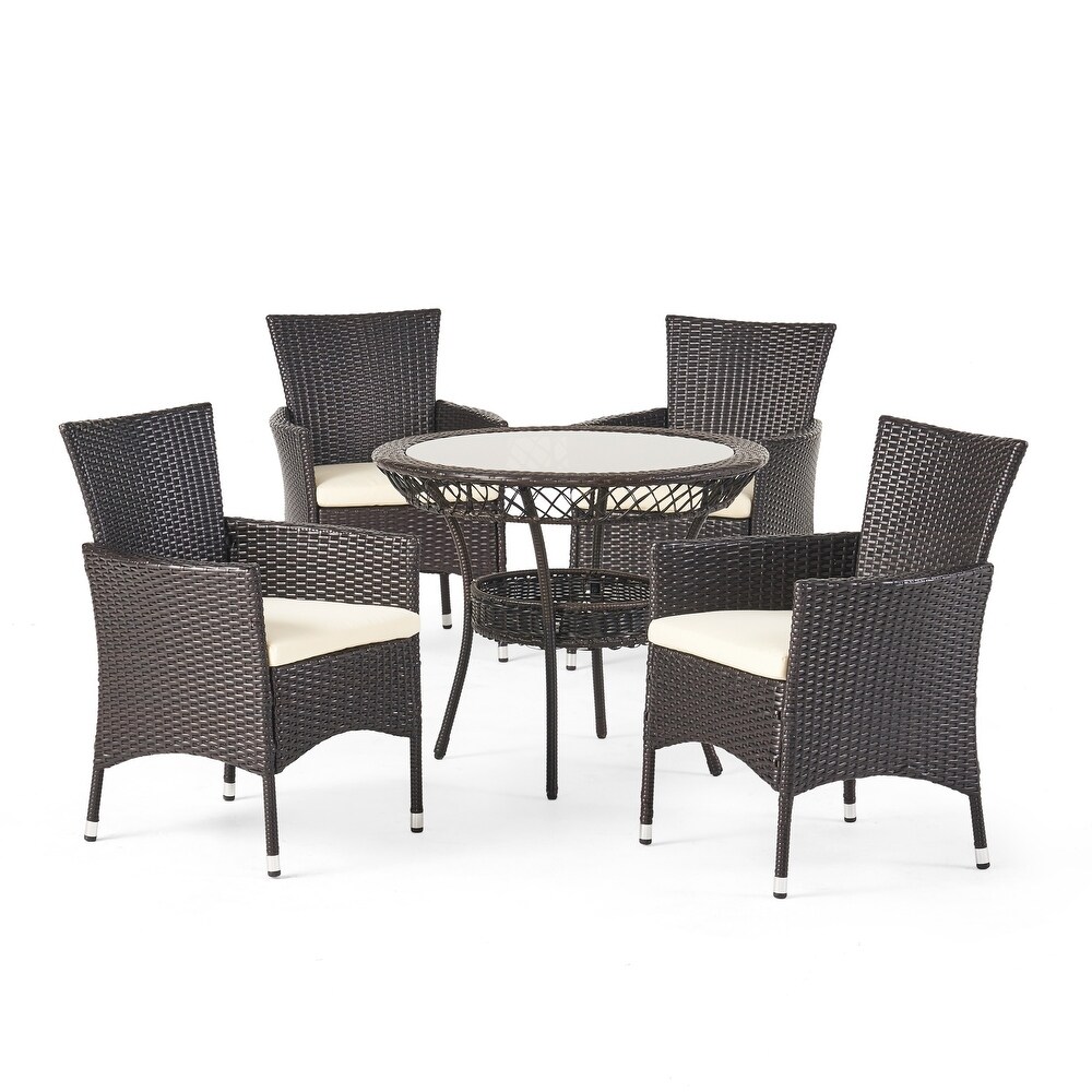 Kendricks Outdoor 5 piece Wicker Dining Set with Cushions by Christopher Knight Home