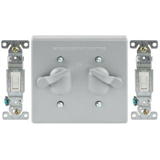 Commercial Electric Gray 2-Gang Weatherproof Toggle Switch Cover Combination with Switches WTC221G