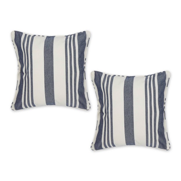 Bold Chambray Striped Recycled Cotton Square Throw Pillow Cover Design Imports