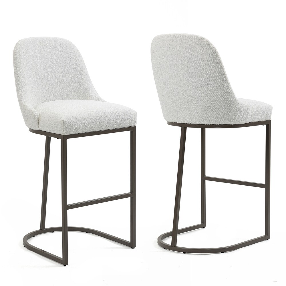 Set of 2 Ayane White Boucle Bar Stool with Iron Legs