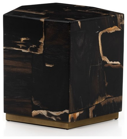 Gerasimos End Table Matte Brass  Dark Petrified Wood   Contemporary   Side Tables And End Tables   by Rustic Home Furniture Deco  Houzz