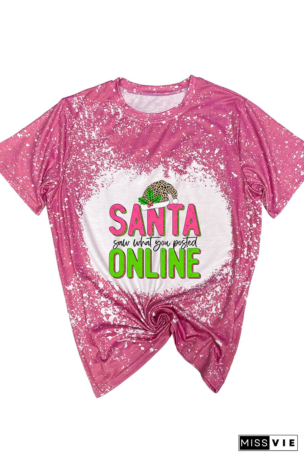 Santa Saw What You Posted Pink Leopard Christmas Graphic Tee Wholesale