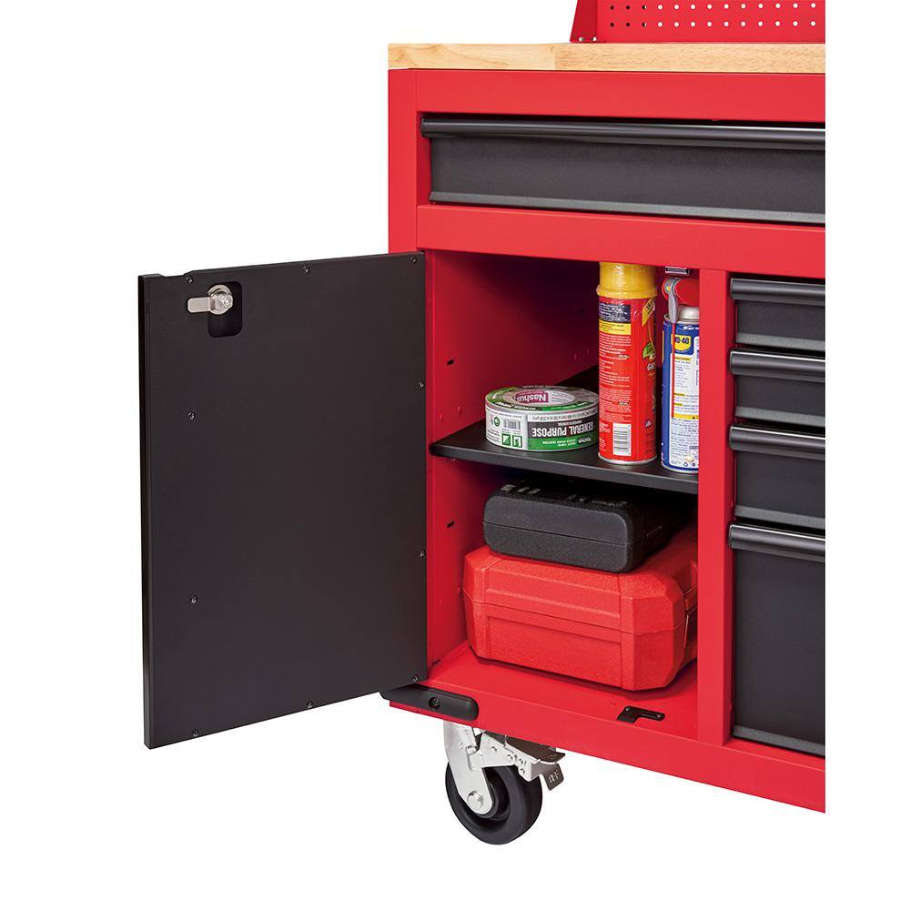 MW 61 in. 11-Drawer1-Door 22 in. D Mobile Workbench with Sliding Pegboard Back Wall in RedBlack 48-22-8561