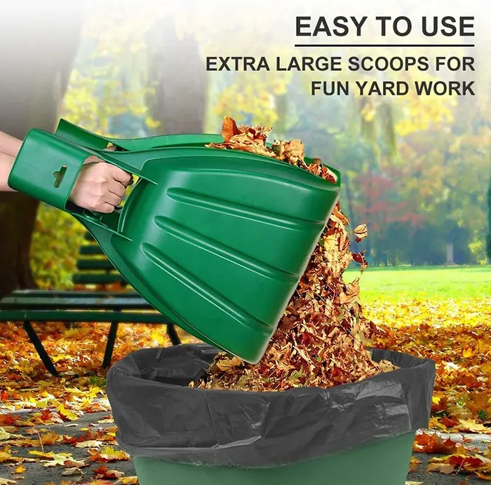 Ergonomic Hand Held Garden Rake Grabbers Green Large Leaf Scoops for Picking up Leaves Grass Clippings Lawn Debris