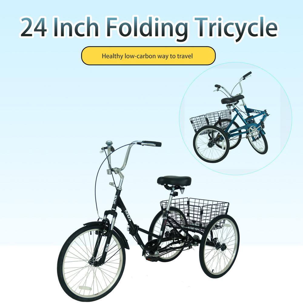 24 in. Adult Folding Tricycles 3 Wheel Black Tricycle85-5