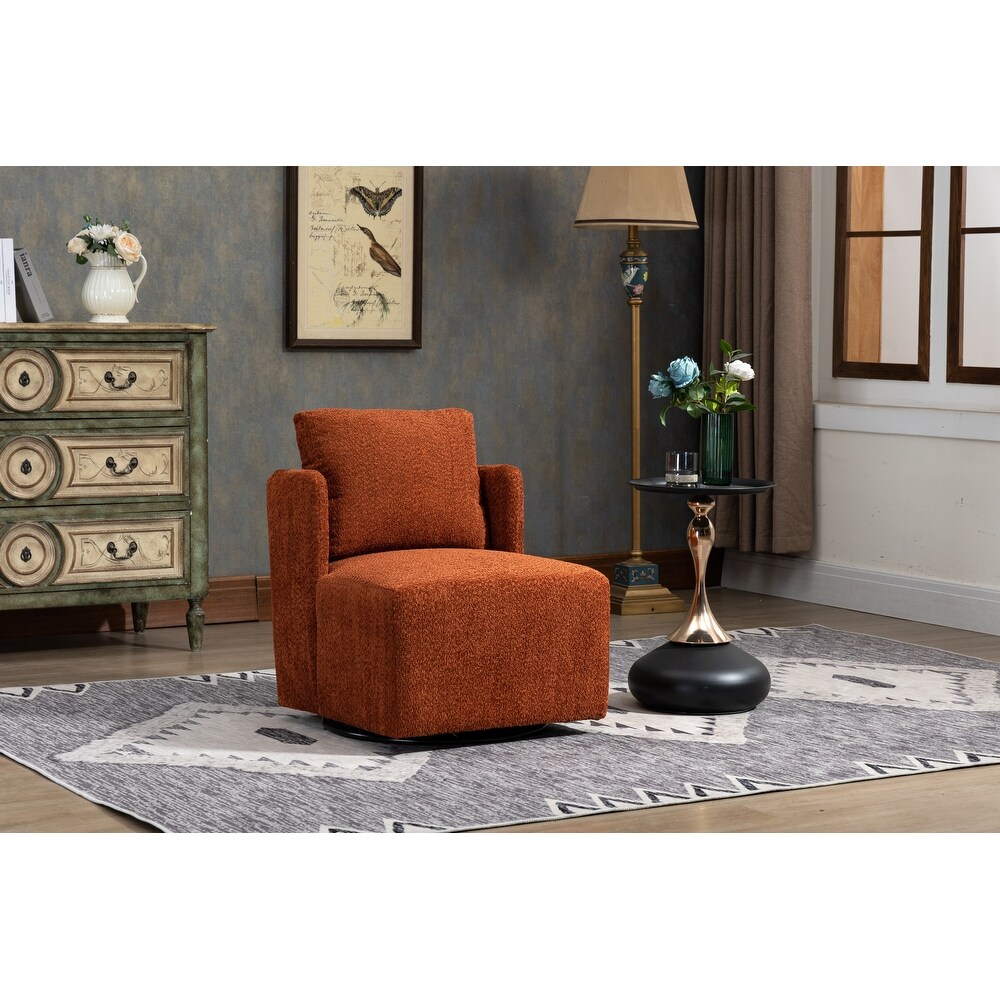 Chenille Upholstered 360 Degree Swivel Barrel Chair For Living Room Bedroom