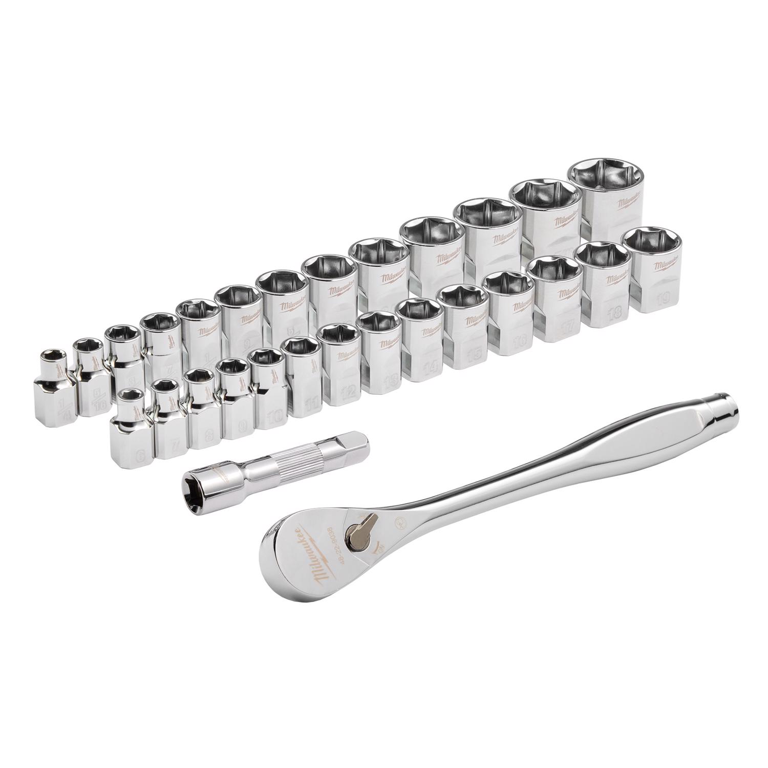 MW 3/8 in. drive Metric and SAE Ratchet and Socket Set 90 teeth