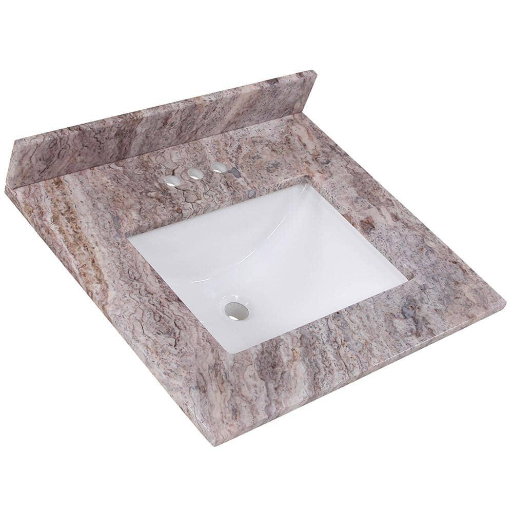 Home Decorators Collection 25 in W x 22 in D Stone Effects Cultured Marble Vanity Top in Cold Fusion with White Sink