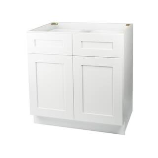 Plywell Ready to Assemble 39x34.5x24 in. Shaker Base Cabinet with 2-Door and 2-Drawer in White SWxB39