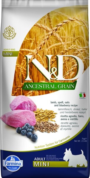 Farmina NandD Ancestral Grain Lamb and Blueberry Recipe Adult Mini Breed Dry Dog Food