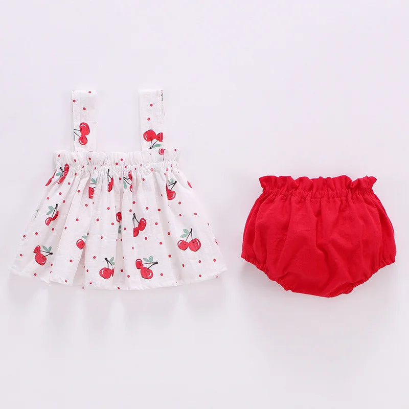 2Pcs/Set Summer Thin Newborn Baby Clothes For Girls Set Print Mini Dress And PP Shorts Infant Baby Clothing Outfit